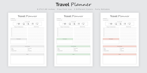 Vecteur modèle de design d'intérieur de journal de bord de journal de bord de planification de voyage et de planificateur d'itinéraire
