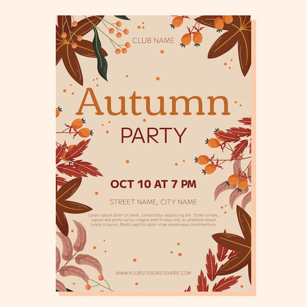 Modèle de dessin d'affiche de fête d'automne Cadre avec feuille d'érable branche de feuilles de baies d'orange rouges et brunes