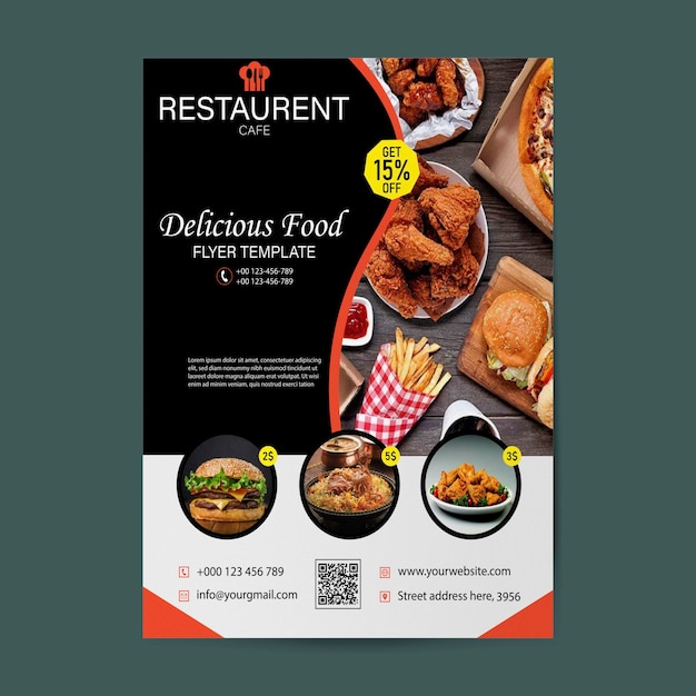Modèle de dessin de flyer de restauration