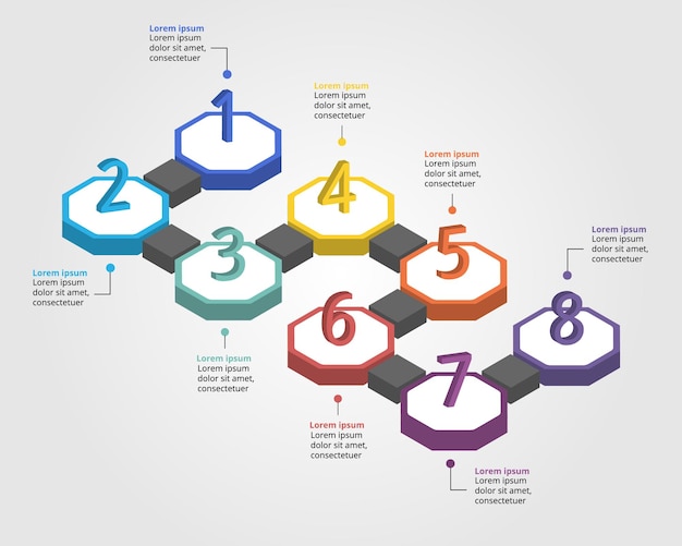 Modèle De Diagramme D'étape Octogonal Pour L'infographie Pour La Présentation De La Chronologie Des 8 éléments