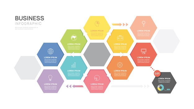 Modèle de diagramme hexagonal d'infographie pour les infographies vectorielles de présentation d'affaires