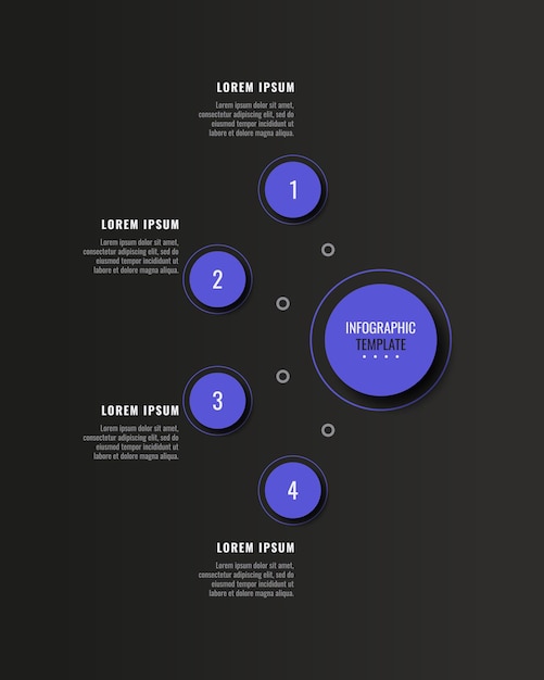 Modèle De Diagramme D'infographie D'entreprise Verticale Avec Quatre étapes Violettes Sur Fond Noir