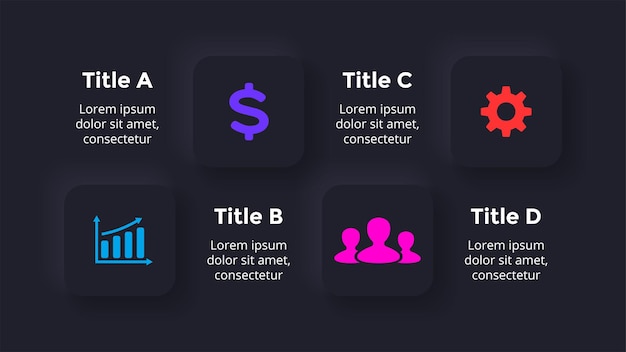 Modèle De Diapositive De Présentation D'infographie Vectorielle Neumorphique 4 Options Nettoyer Un Style Plat Minimal