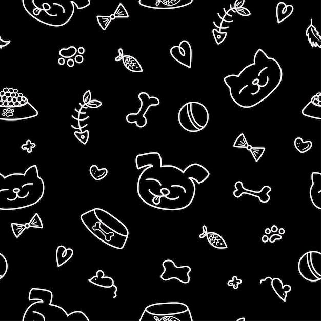 Modèle De Doodle Vectoriel De Chiens Chats Aliments Pour Animaux De Compagnie Et Jouets Graphiques Vectoriels Dessins Blancs Sur Fond Rougex9