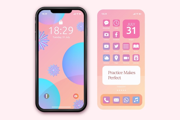 Modèle d'écran d'accueil pastel pour smartphone