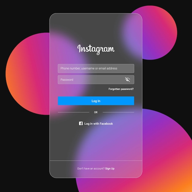 Modèle D'écran De Connexion Instagram Avec Effet De Morphisme De Verre