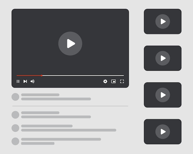Le modèle d'écran du lecteur vidéo des médias sociaux, le lecteur vidéo mobile, la maquette de l'application de lecteur vidéo ui ux Cha