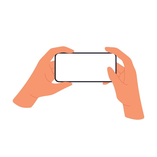 Modèle d'écran de téléphone portable horizontal à la main Clic sur le pouce Illustration vectorielle plate isolée