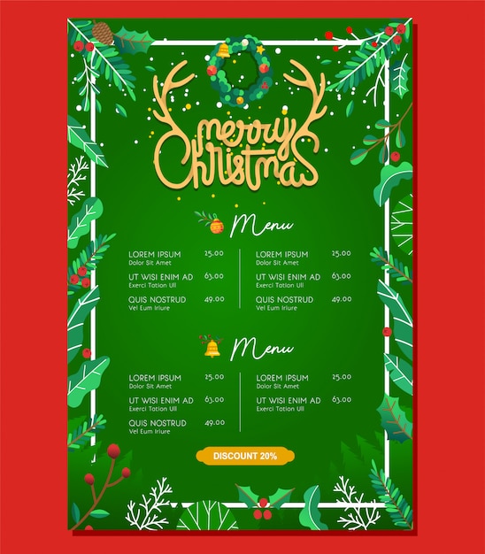 Modèle D'édition De Noël De Menu De Nourriture De Restaurant Avec élément De Noël