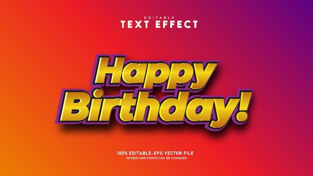 Vecteur modèle d'effet de texte 3d violet doré joyeux anniversaire