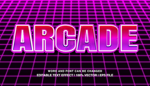 Modèle D'effet De Texte Modifiable D'arcade 3d Police De Style Rétro Néon Violet Audacieux