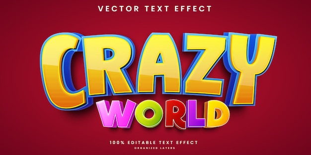 Modèle D'effet De Texte Modifiable Crazy World 3d Coloré