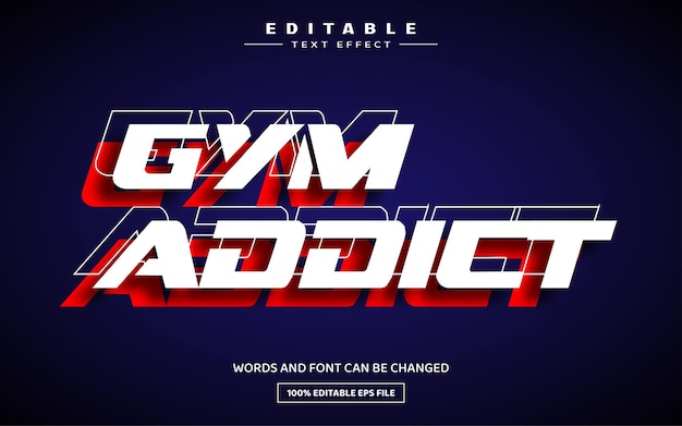 Vecteur modèle d'effet de texte modifiable gym addict 3d