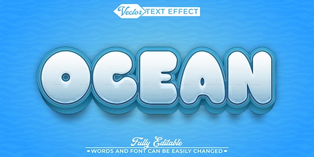 Modèle d'effet de texte modifiable par vecteur d'océan bleu de dessin animé