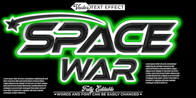 Modèle d'effet de texte modifiable pour le vecteur de guerre futuriste brillant