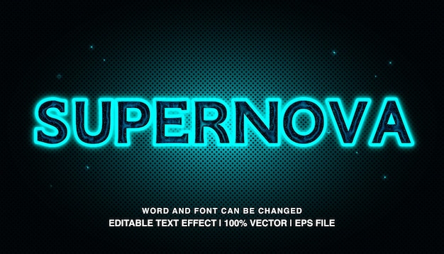 Modèle d'effet de texte modifiable Supernova style futuriste de néon brillant bleu