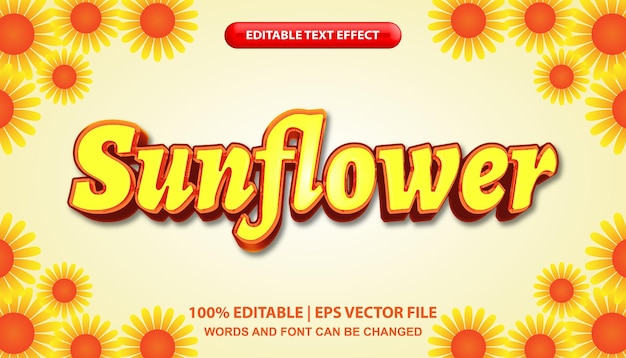 Modèle d'effet de texte modifiable de tournesol, style de police gras avec effet brillant de couleur jaune