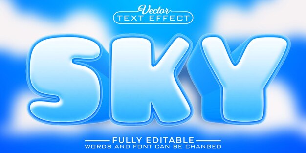 Modèle d'effet de texte modifiable de vecteur de ciel bleu de dessin animé