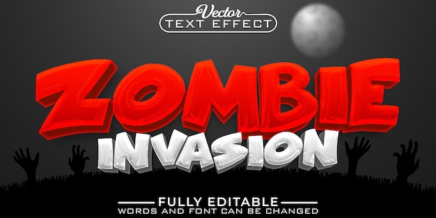 Modèle D'effet De Texte Modifiable De Vecteur D'invasion De Zombies De Dessin Animé