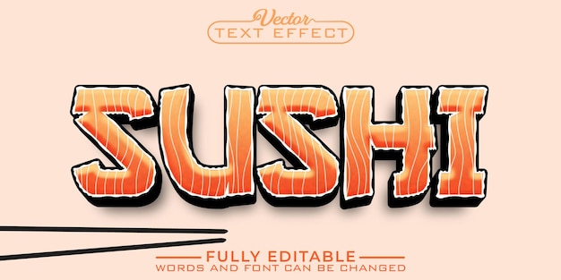 Modèle d'effet de texte modifiable de vecteur de sushi de cuisine japonaise