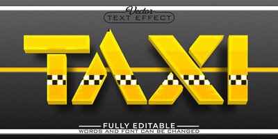 Modèle d'effet de texte modifiable de vecteur de taxi de dessin animé jaune