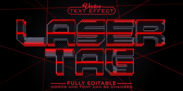 Modèle d'effet de texte modifiable vectoriel de jeu Lasertag rouge et noir