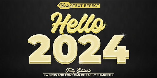 Vecteur le modèle d'effet de texte modifiable vectoriel luxury golden hello 2024