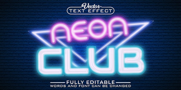 Modèle d'effet de texte modifiable vectoriel Neon Lights Club