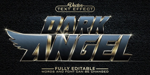 Modèle D'effet De Texte Modifiable Vectoriel Noir Et Doré Dark Angel