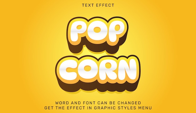 Vecteur modèle d'effet de texte pop corn dans la conception 3d