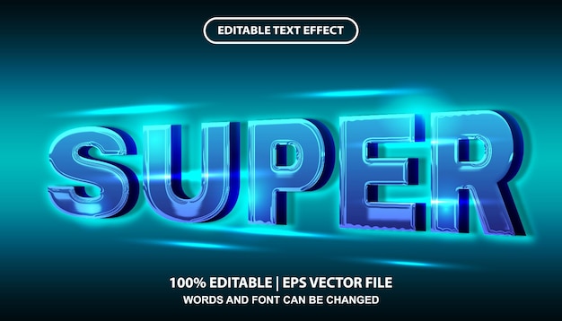 Modèle D'effet De Texte Super Modifiable, Style D'effet De Police Néon Bleu Brillant