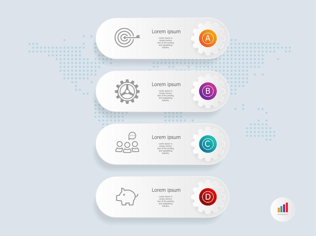 Modèle D'élément De Présentation Infographique Verticale De L'onglet De Roue Dentée Avec L'icône De L'entreprise 4 étapes