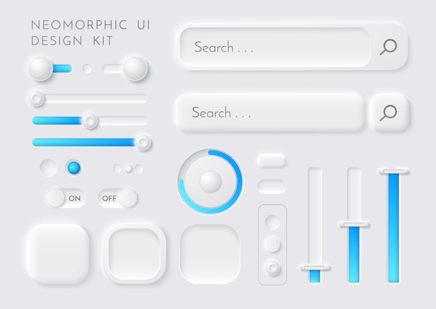 Vecteur modèle d'éléments de conception d'interface de kit d'interface utilisateur néomorphique