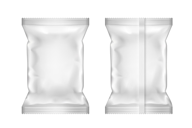 Vecteur modèle d'emballage alimentaire en plastique blanc en papier d'aluminium