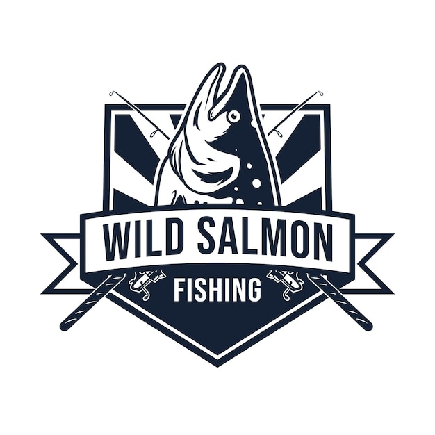 Vecteur modèle d'emblème du logo de la pêche au saumon sauvage