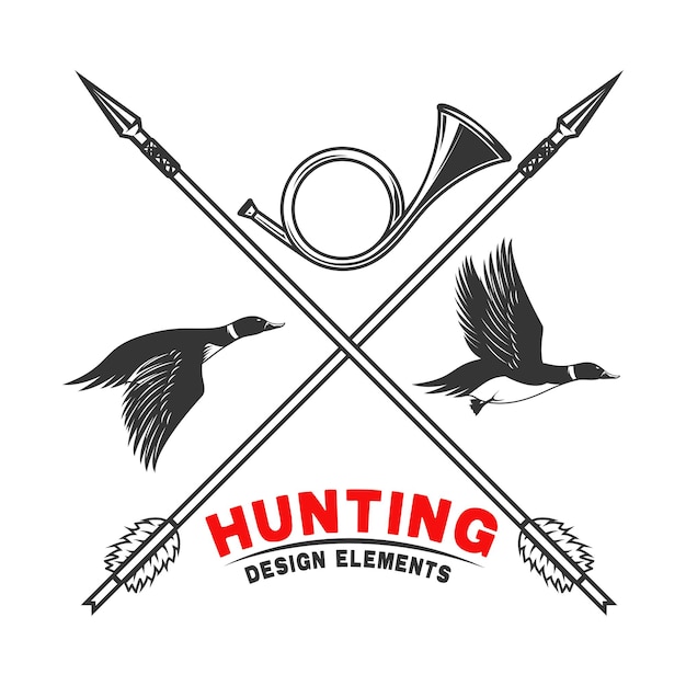 Modèle D'emblème De L'emblème Du Club De Chasse Au Canard Avec Flèches De Canards Sauvages Cor De Chasse élément De Conception Pour Logo étiquette Signe Affiche T-shirt Illustration Vectorielle