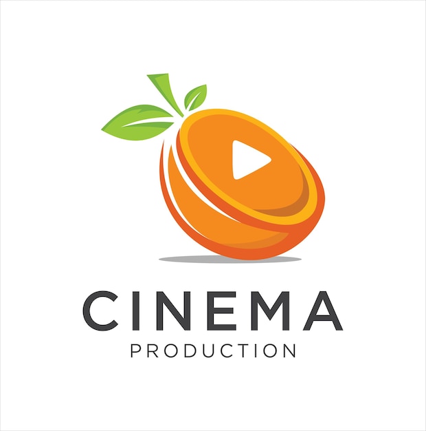 Vecteur modèle d'emblème de film de logo fruit orange cinema