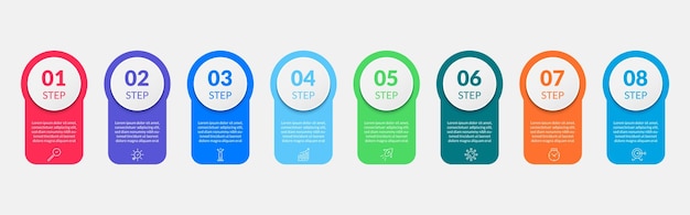 Modèle d'entreprise de conception d'infographie vectorielle avec des icônes et 8 options ou étapes