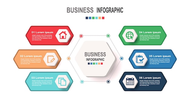 Vecteur modèle d'entreprise d'infographie en 6 étapes