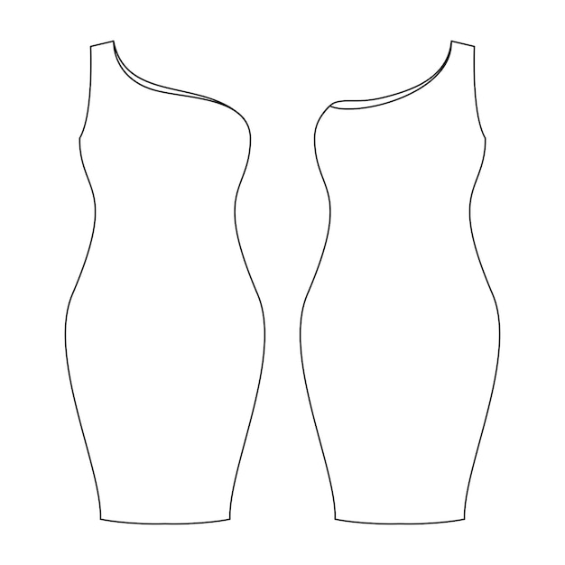 Vecteur modèle une épaule robe illustration design plat contour modèle collection de vêtements