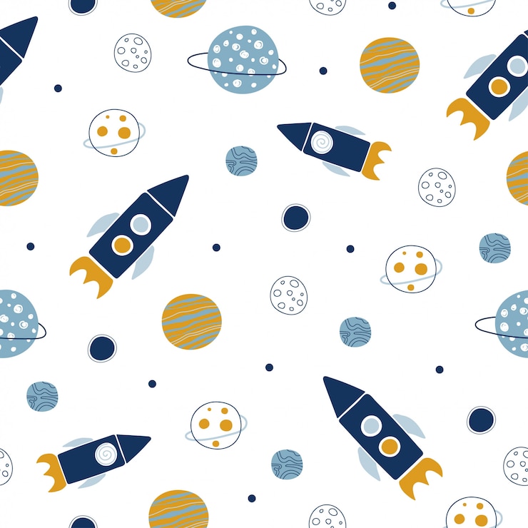 Modèle d'espace sans couture. Fusées et planètes.