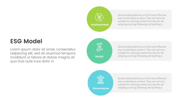 modèle d'étape en 3 points d'infographie environnementale, sociale et de gouvernance esg avec concept de direction en forme de cercle vertical pour vecteur de présentation de diapositives