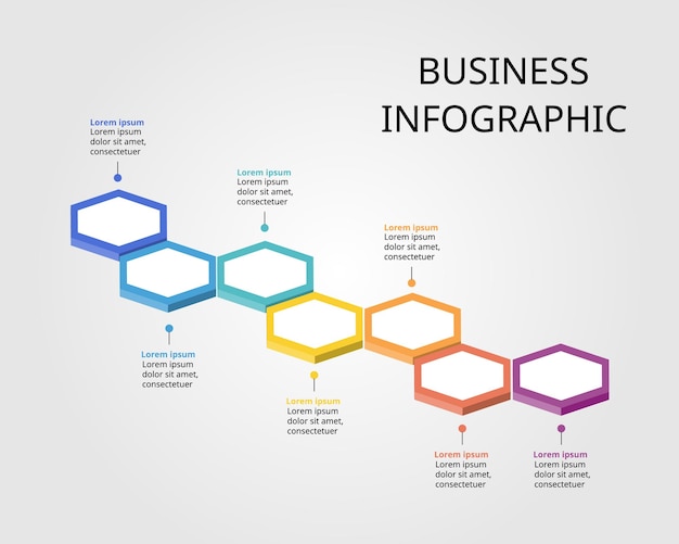 Modèle D'étape Hexagonal Pour L'infographie Pour La Présentation De 7 éléments