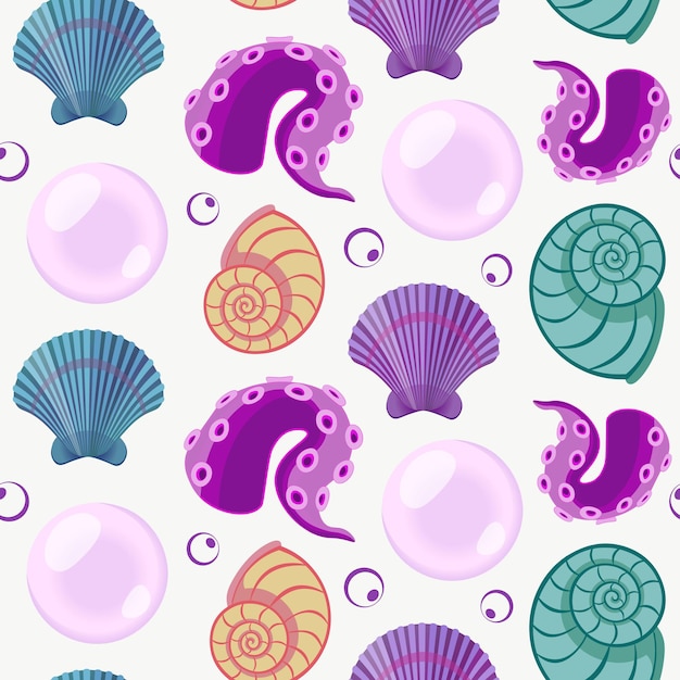 Modele D Ete Sans Couture De Vecteur Avec Des Elements De Mer Coquillages Perles Et Bulles Vecteur Premium