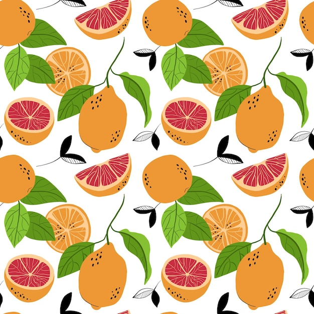 Modèle d'été de vecteur avec des oranges et des feuilles Conception de texture sans couture