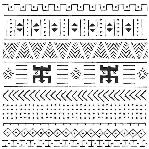 Modèle Ethnique Tribal Noir Et Blanc Avec Des éléments Géométriques, Tissu De Boue Africaine Traditionnelle, Design Tribal