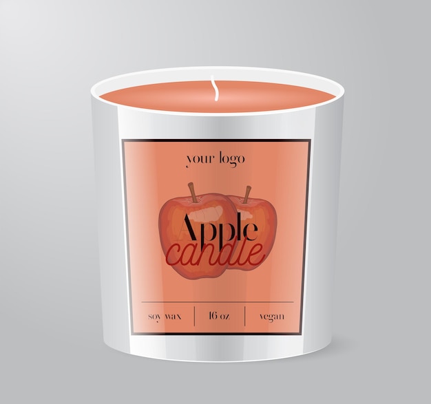 Vecteur modèle d'étiquette de bougie apple glass cup packaging isolé