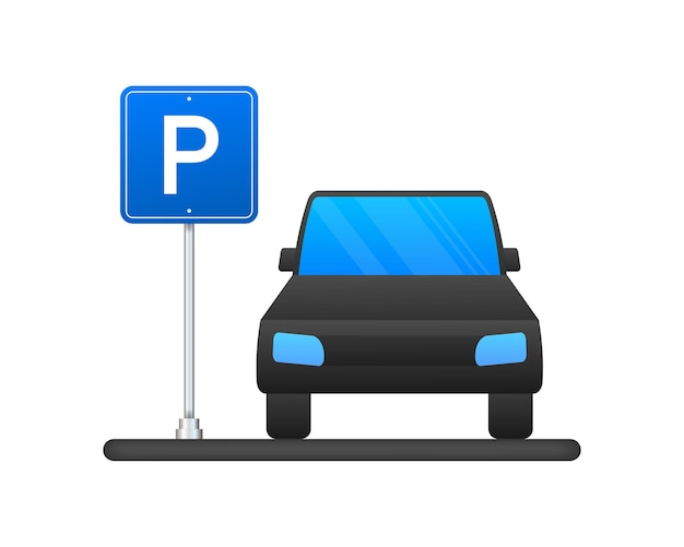 Modèle Avec étiquette D'icône De Logo Parking Bleu Parking Sur Fond Blanc