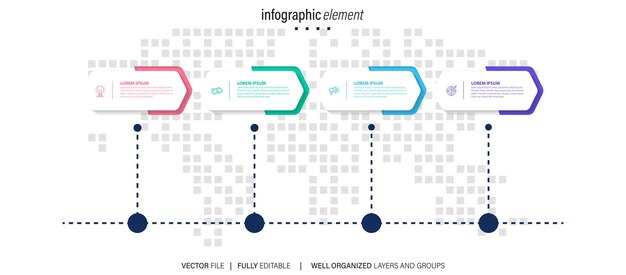 Modèle d'étiquette d'infographie vectorielle avec des icônes 4 options ou étapes Infographies pour le concept d'entreprise