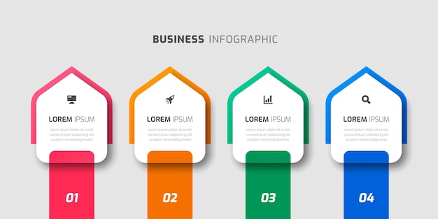 Modèle D'étiquette D'infographie Vectorielle Avec Des Icônes De Conception Abstraite Et 4 Numéros Pour La Présentation